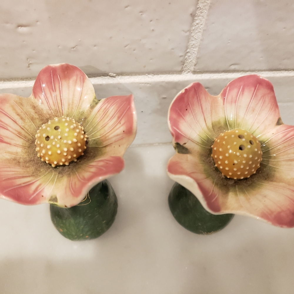 J McCall Signed Ceramic Dogwood Salt And Pepper Shakers